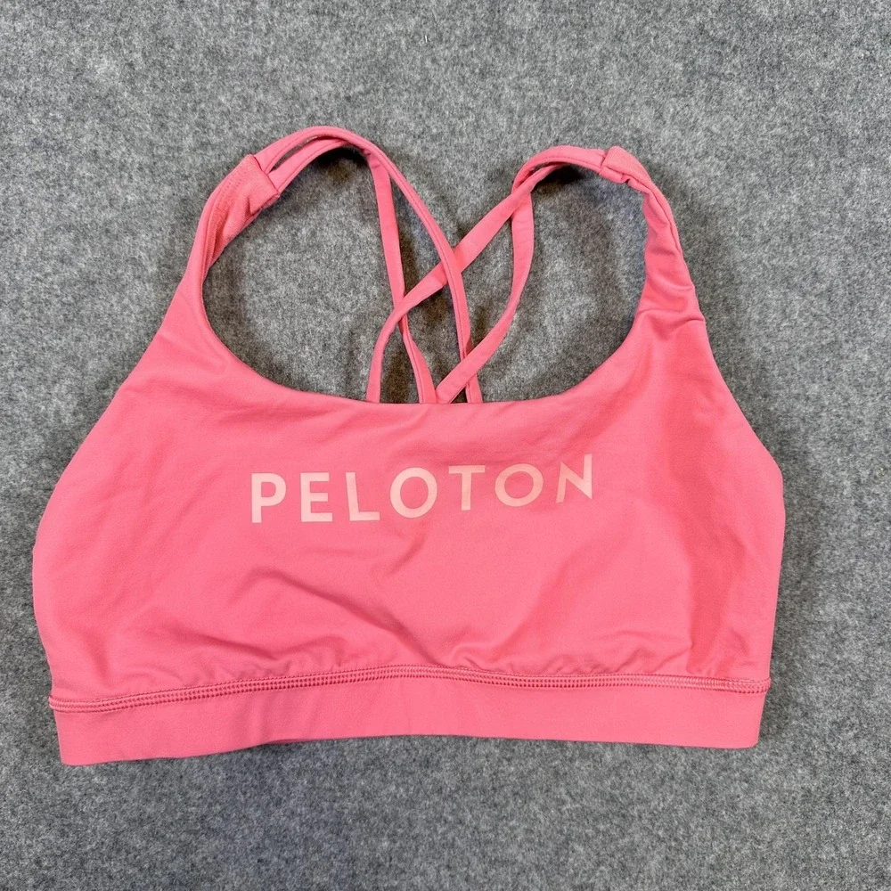 Lululemon Peloton Sports Bra Womens 8 Pink Strappy Back Athletic Logo Workout